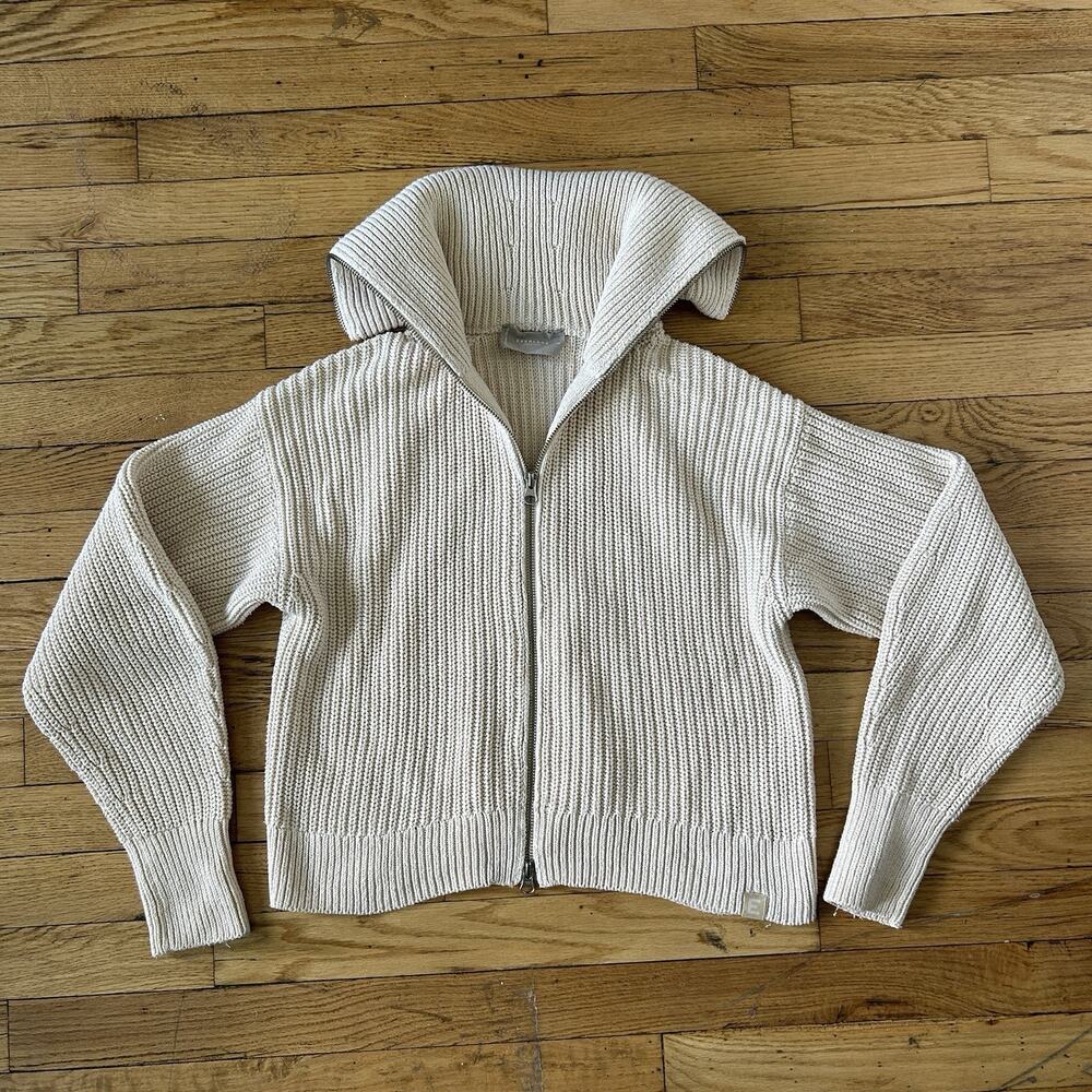 Everlane Chunky Rib Knit Full Zip Sweater Jacket Organic Cotton Cream Ivory Sz M